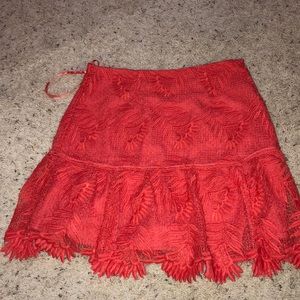Lovers + Friends Coral Lace Scalloped Skirt